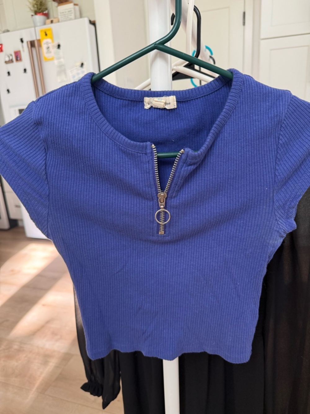 Urban Outfitters Ribbed Half-Zip Crop Top in royal purple